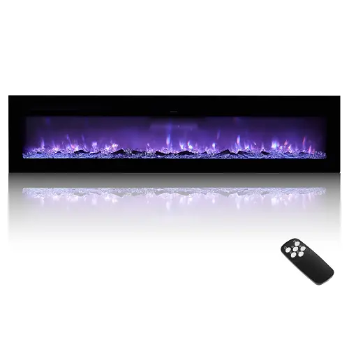 60 Inch Electric Fireplace, 1500W, Wall Mounted And Recessed, With Remote Control, Flat Style 1