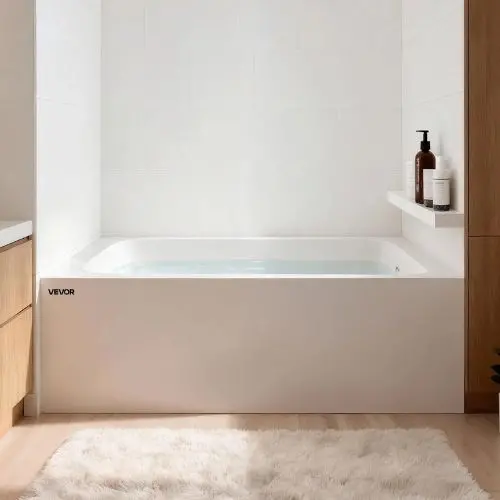 60" X 30" Contemporary Alcove Acrylic Bathtub Soaking Tub With Right Hand Drain Overflow Hole Integral Flange (White) 1