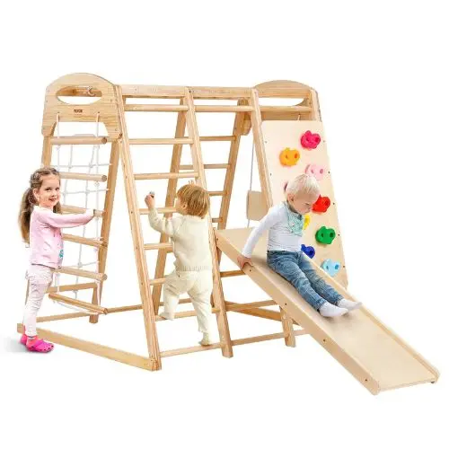 7-In-1 Toddler Indoor Jungle Gym, Wooden Climbing Playset With Swing, Slide & More 1