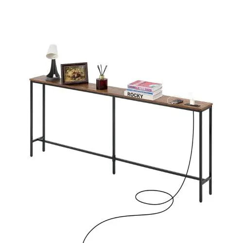 70.9" Narrow Metal Frame Console Table With Charging Station 1