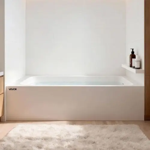 71.9" X 32" Contemporary Alcove Acrylic Bathtub Soaking Tub With Right Hand Drain Overflow Hole Integral Flange (White) 1