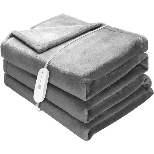 72" X 84" Electric Heated Blanket Double Sided Flannel Throw With 5 Heating Levels, 10-Hour Auto-Off Timer, Machine Washable, Etl/Fcc Certified, Grey 1