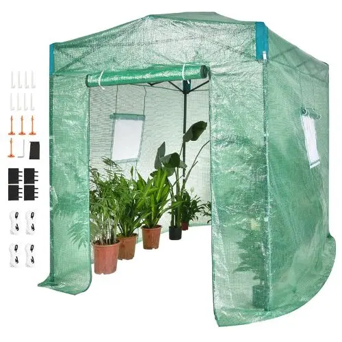 8.7 X 6 X 7.6' Ft High Strength Pe Cover With Doors And Windows And Powder-Coated Steel Frame Pop Up Greenhouse Wgh-8692-Pe-75 1
