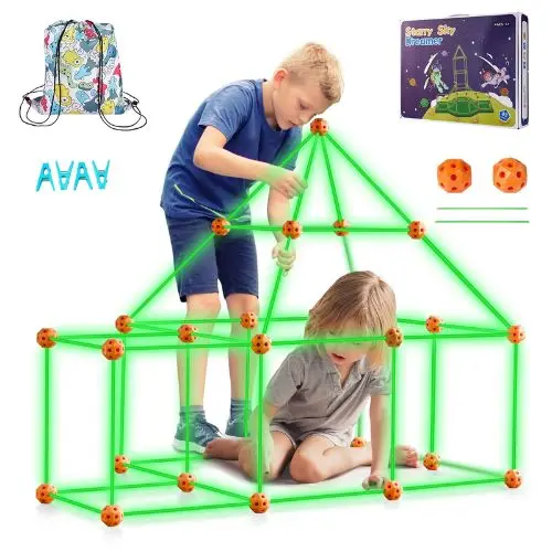 85 Pcs Glow-In-The-Dark Fort Building Kit For Kids, Stem Construction Toy With 55 Rods & 30 Balls, Ages 4–8+ 1