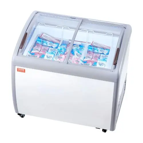 9.3 Cu.Ft Commercial Ice Cream Display Freezer, Glass Top Chest Freezer With Sliding Doors, Mobile Gelato Cabinet, White 1
