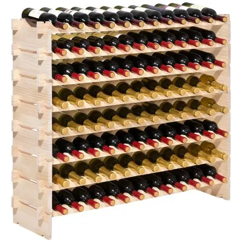 96 Bottle Stackable Wine Rack – 8-Tier Solid Wood Freestanding Storage For Pinot Noir – Modular Floor Wine Holder 1