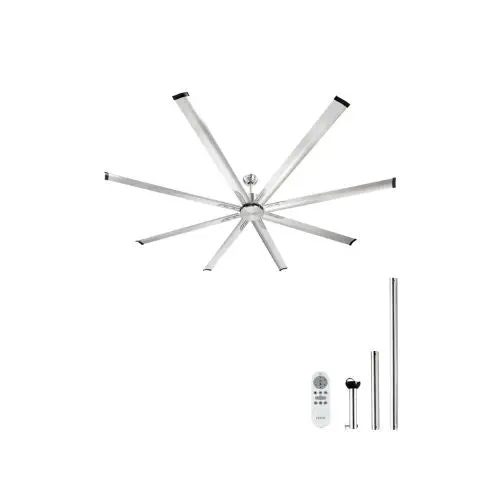 96 Inch Modern Indoor/Outdoor Large 8 Blade Brushed Nickel Ceiling Fan With Remote Control 1