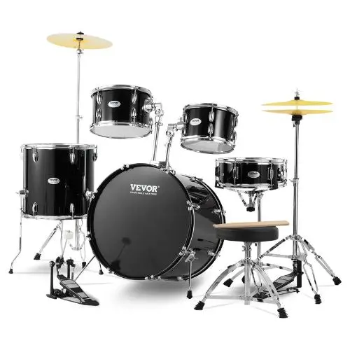 Adult 5-Piece Full-Size Drum Set, 22″ Complete Beginner Kit With Throne, Cymbals & Pedal (Black) 1