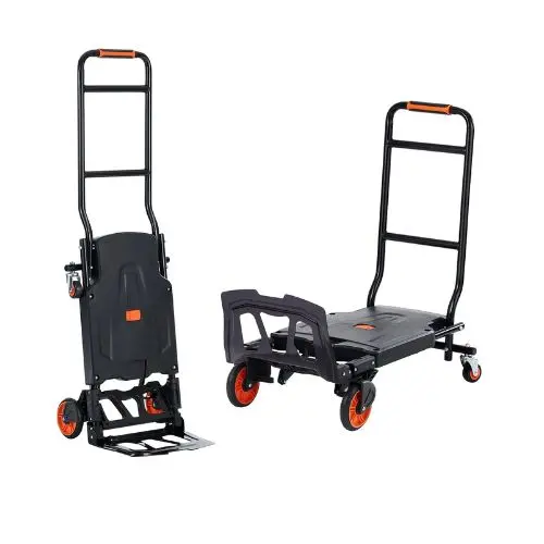 Aluminum Hand Truck 300 Lbs Load Capacity Heavy Duty Industrial Convertible Folding Hand Truck And Dolly Utility Cart Converts From Hand Truck To Platform Cart With Rubber Wheels 1