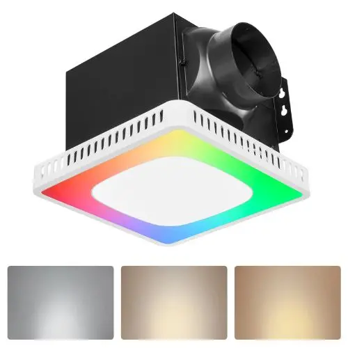 Bathroom Exhaust Fan With Rgb Light 80/110/130 Cfm 1.5 Sones Quiet Dc Motor Vent Fan (White) 1