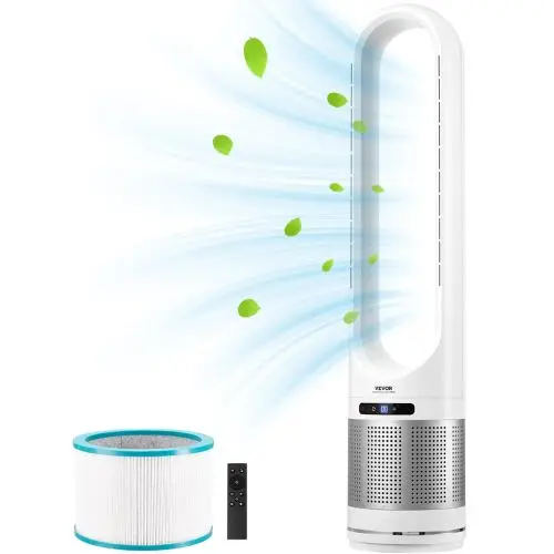 Bladeless Tower Fan, 15.4Ft/S Velocity, 80° Oscillation, 8 Speeds, H13 Hepa Filtration, Remote Control & Air Purification Mode 1