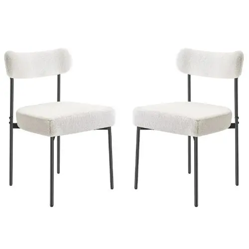 Boucle Dining Chairs With Curved Backrest And Black Metal Legs For Dining Table&Kitchen Table (Set Of 2) 1