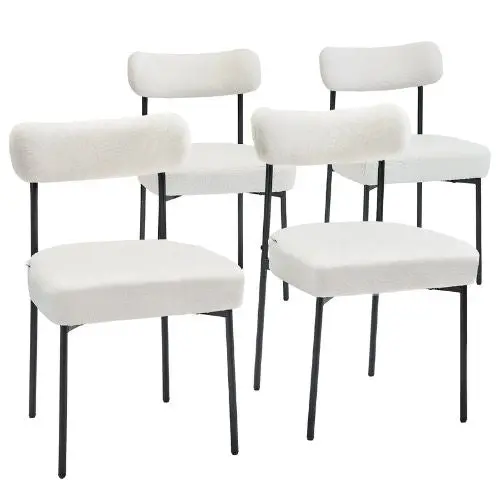 Boucle Dining Chairs With Curved Backrest And Black Metal Legs For Dining Table&Kitchen Table (Set Of 4) 1