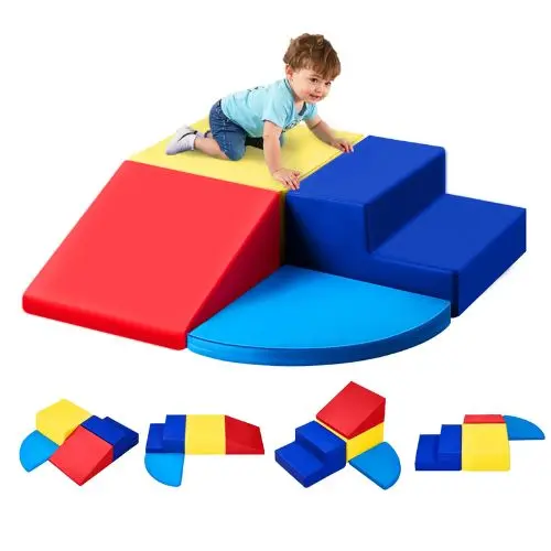 Climbing Toys, 4-Piece Foam Set For Toddlers, Pu Leather Indoor Playset For Crawling & Sliding For Kids 1