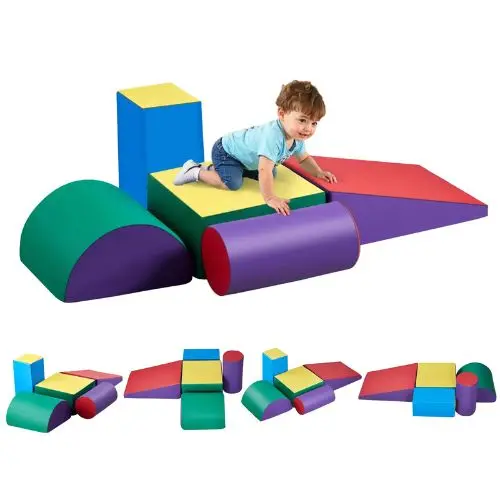 Climbing Toys, 5-Piece Foam Set For Toddlers, Pu Leather Indoor Playset For Crawling & Sliding For Kids 1