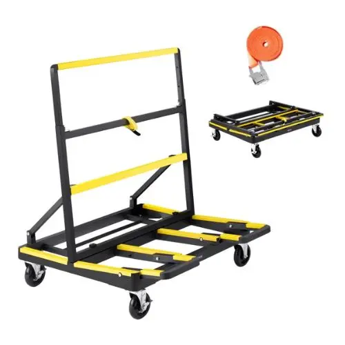 Drywall Cart Dolly Steel Panel Dolly With 4 Swivel Casters & Expandable Deck Foldable Panel Truck Cart With Tie-Down Strap 1