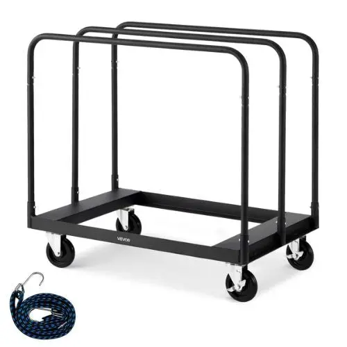 Drywall Cart Dolly Steel Panel Truck Cart With 5 Inch Swivel Casters Lumber Drywall Dolly With With Tie-Down Strap & 3 Side Handrails For Factory 1