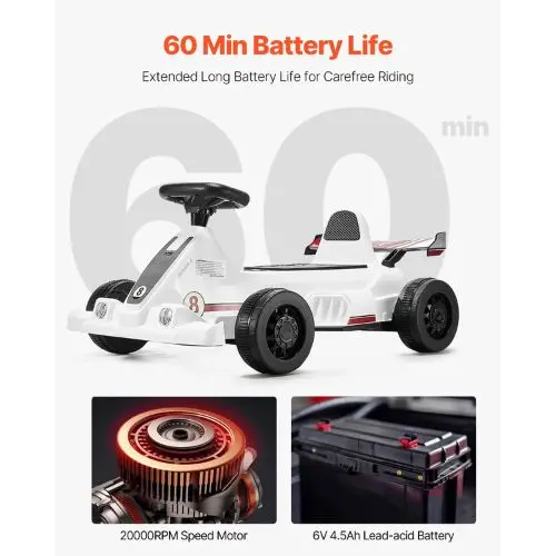 Electric Go-Kart For Kids 6V Battery Powered, 2 Mph Constant Speed, Led Headlight & Horn Ages 2+ White 1