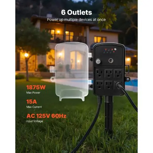 Extension Cord Extension Cord Outdoor Power Strip Weatherproof With Cover 6 Outlets 1