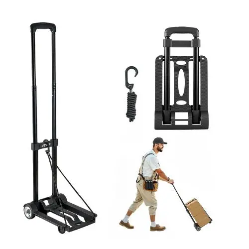 Folding Hand Truck 110 Lbs Load Capacity Collapsible Luggage Cart With 2 Wheels Utility Dolly Platform Cart For Airport Travel Furniture Luggage 1