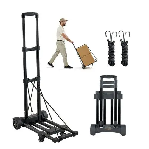 Folding Hand Truck 290 Lbs Load Capacity Collapsible Luggage Cart With 4 Wheels Utility Dolly Platform Cart For Airport Travel Luggage 1