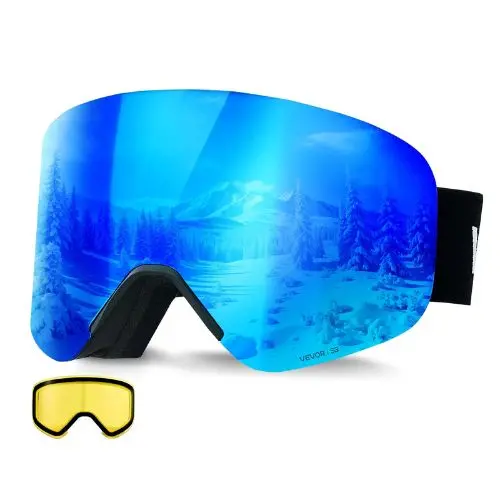 Frameless Magnetic Ski Goggles With Dark Blue Mirror Lens, Otg Anti-Fog For Men & Women 1