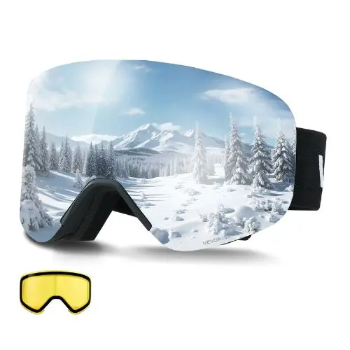 Frameless Magnetic Ski Goggles With Silver Mirror Lens, Otg Anti-Fog Snow Goggles For Men & Women 1