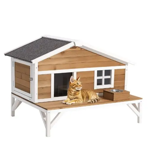 Insulated Elevated Cat House With Foam Waterproof Wooden Shelter 43.5" X 33.5" X 31" 1