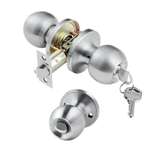Keyed Entry Door Knob, Satin Nickel Round Ball Locking Door Knob With Thumb Turn, All-Metal Design 587Et-Ss-1Pk 1