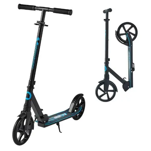 Kick Scooter For Kids 8+ Teens & Adults – 2-Wheel Adjustable Handlebar Anti-Slip Deck  Foldable  Black & Blue Up To 220 Lbs 1