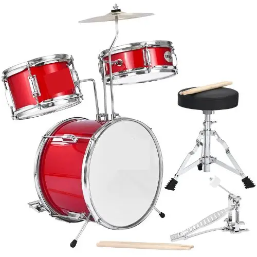 Kids 3-Piece 14″ Junior Drum Set – Beginner Kit With Throne & Cymbal (Red) 1