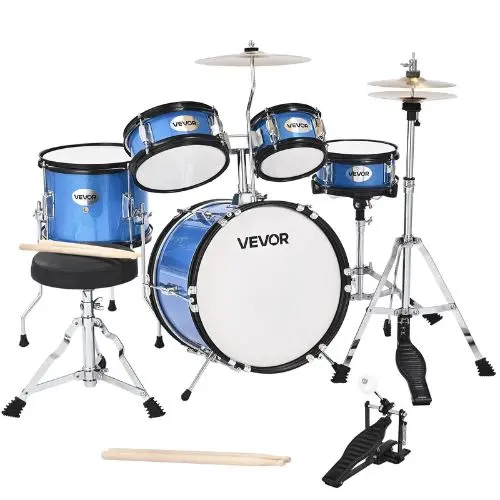 Kids 5-Piece 14″ Junior Drum Set – Beginner Kit With Throne & Cymbal (Blue) 1