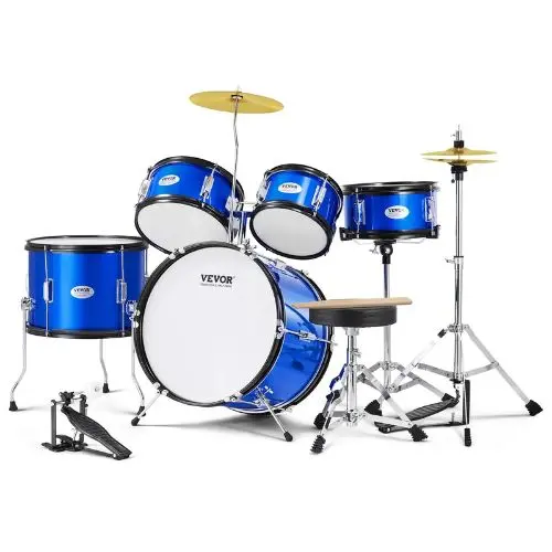 Kids 5-Piece 16″ Beginner Drum Set With Throne, Cymbals & Pedal (Blue) 1