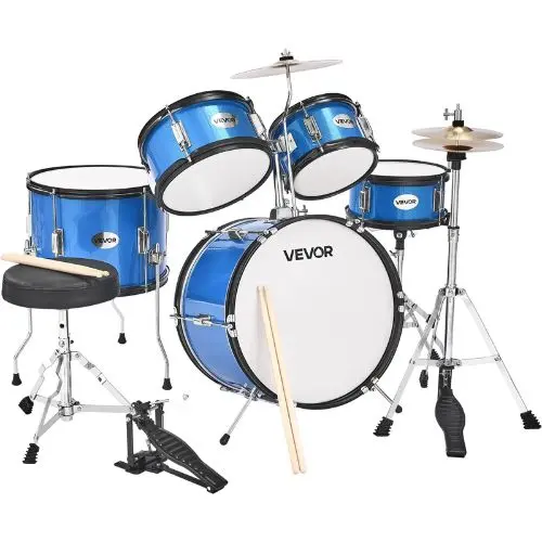 Kids 5-Piece 16″ Drum Set With Adjustable Throne & Cymbal – Beginner Kit (Blue) 1