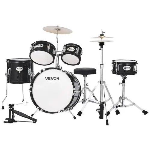 Kids 5-Piece Junior Drum Set, 14″ Beginner Kit With Throne & Cymbal (Black) 1