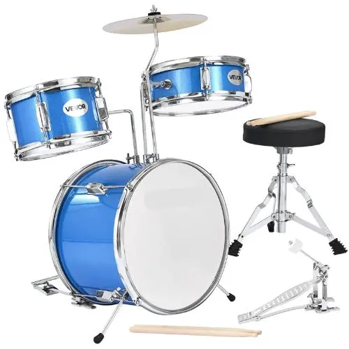 Kids Drum Set, 3-Piece 14" Junior Drum Kit With Stool Cymbal & Drumsticks, Sky Blue 1