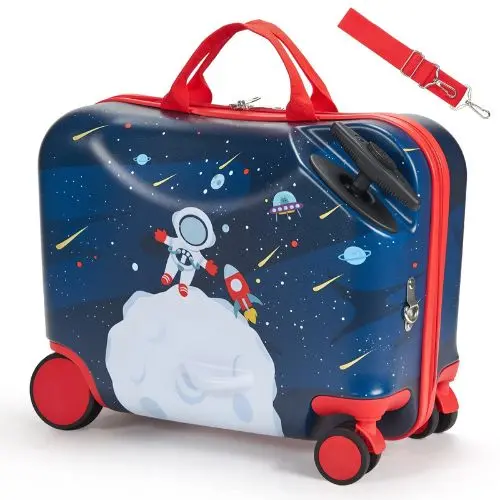 Kids Ride-On Luggage – 18" Carry-On For Kids (Blue & White) 1