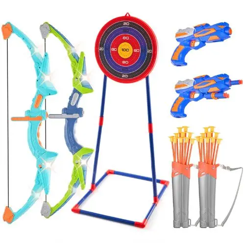 Led Bow And Arrow Set For Kids 2 Pack With 20 Arrows 2 Quivers Target Soft Bullets For 6+ Year Olds 2
