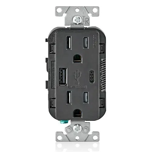 Leviton 15 Amp Nema 5-15R Wall Outlet Charger T5633-E 1