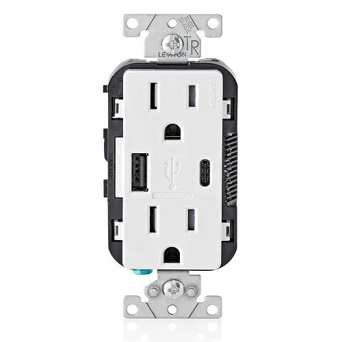 Leviton 15 Amp Nema 5-15R Wall Outlet Charger T5633-W 1