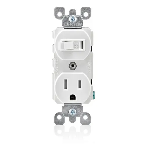 Leviton 15A 120V Tamper Resistant Duplex Style Combination Switch White T5225-W 1