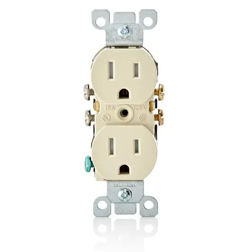 Leviton 15A 125V Tamper Resistant Duplex Outlet Ivory T5320-I 1