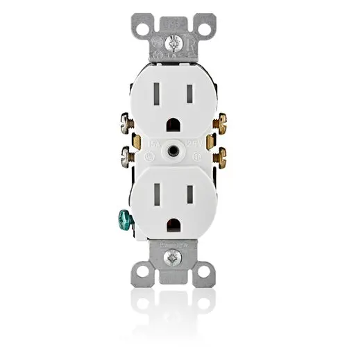 Leviton 15A 125V Tamper Resistant Duplex Outlet Light White T5320-W 1