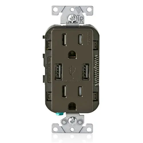 Leviton 15A 125V Wall Outlet Usb Charger Tamper Resistant Receptacle Brown T5632-B 1
