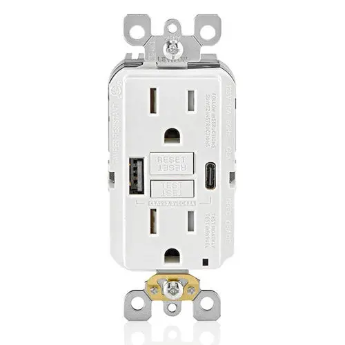 Leviton 15A Smartlockpro Self-Test Gfci Combination Outlet White Guac1-W 1