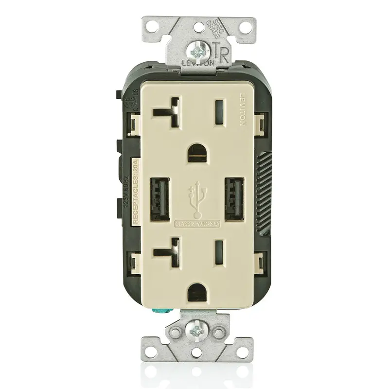 Leviton 3.6 Amps Wall Outlet Charger With 20A Tamper-Resistant Receptacles T5832-I 1