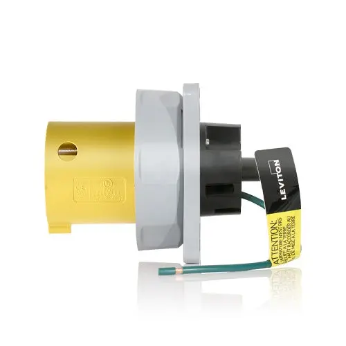 Leviton 30 Amp 125V Lev Series Iec Pin & Sleeve Inlet Yellow 330B4wlev 1