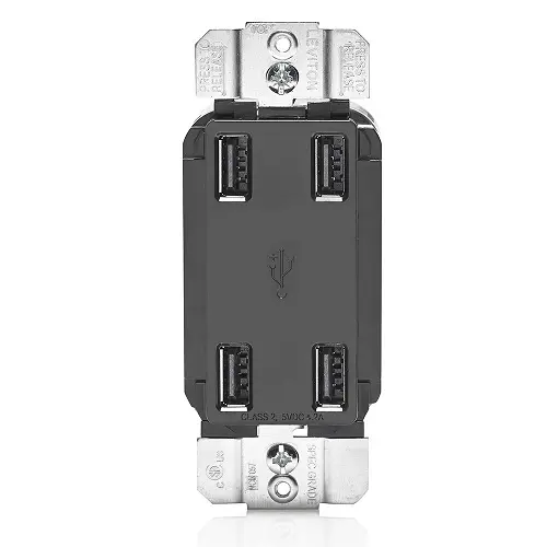 Leviton 4.2A 125V 4 Port Usb Wall Charger Black Usb4p-E 1