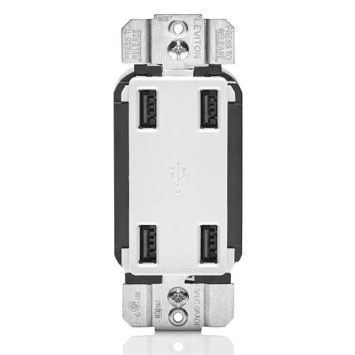 Leviton 4.2A 125V 4 Port Usb Wall Charger White Usb4p-W 1