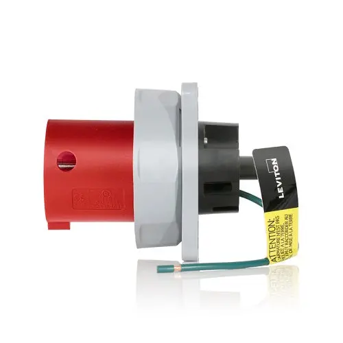Leviton 60 Amp 480V Lev Series Iec Pin & Sleeve Inlet Red 360B7wlev 1